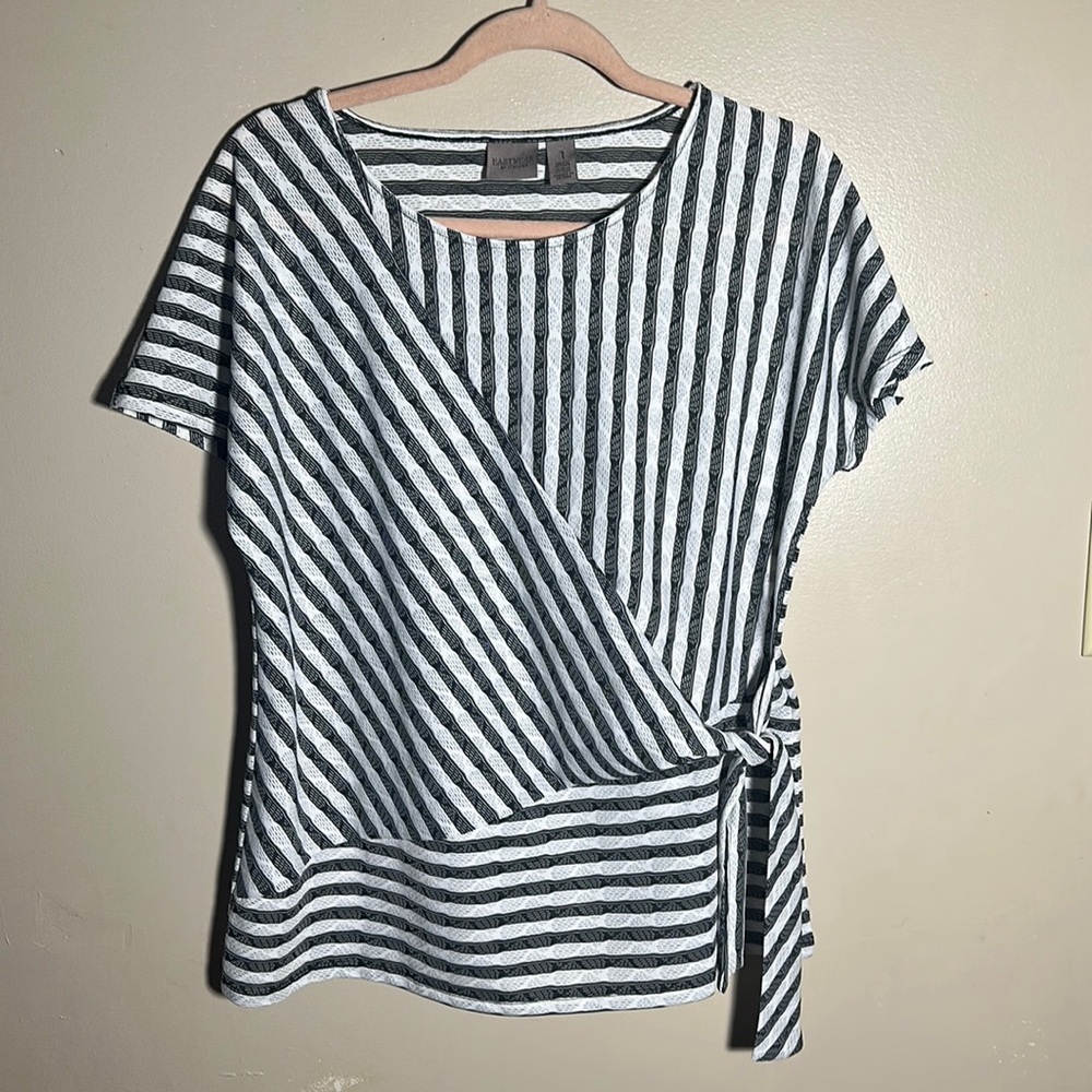 Chicos‎ Easywear Faux Wrap Striped Top | 1